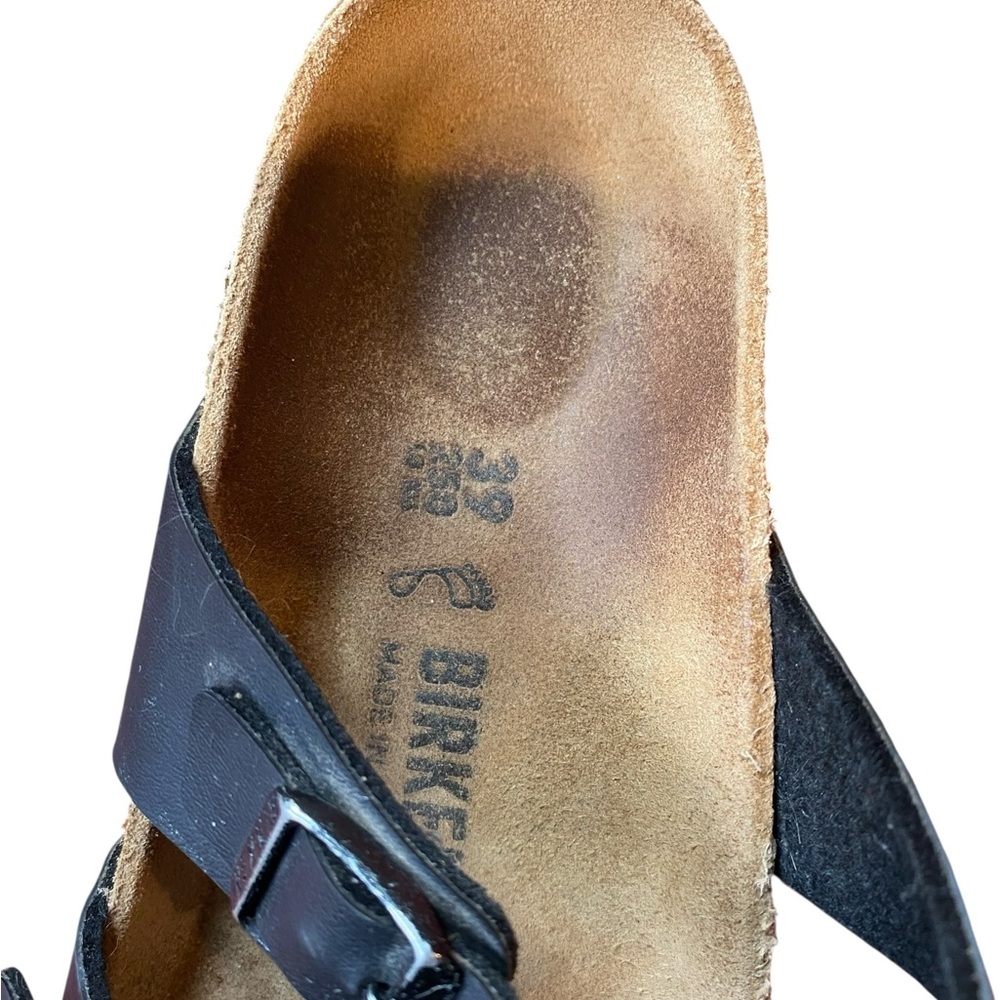 Birkenstock Black Leather Cross-Strap Sandals SZ 9 - Picture 3 of 4